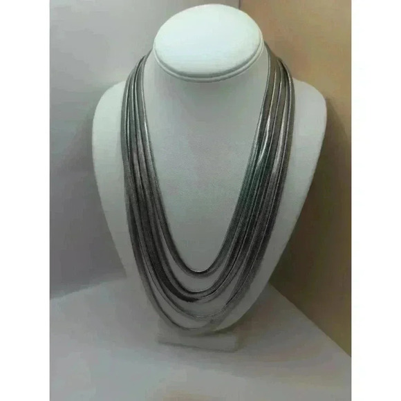 Chico's Silver Metallic Multiple Strands Statement Necklace - Picture 1 of 5